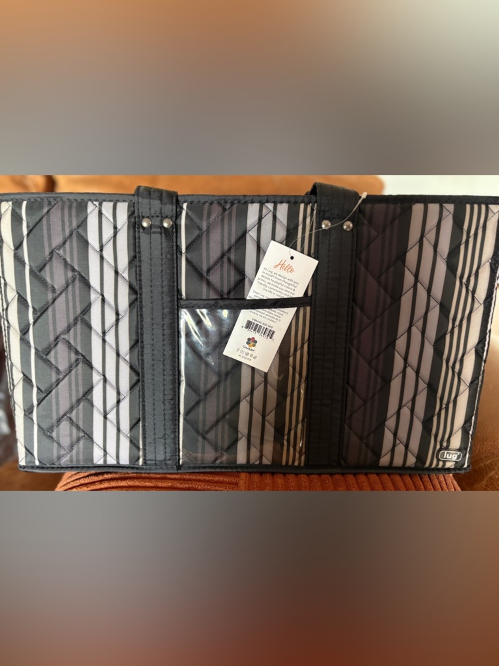 Lug Gallop Collapsible Carry-All Tote Bag. Love Stripe Black. NWT